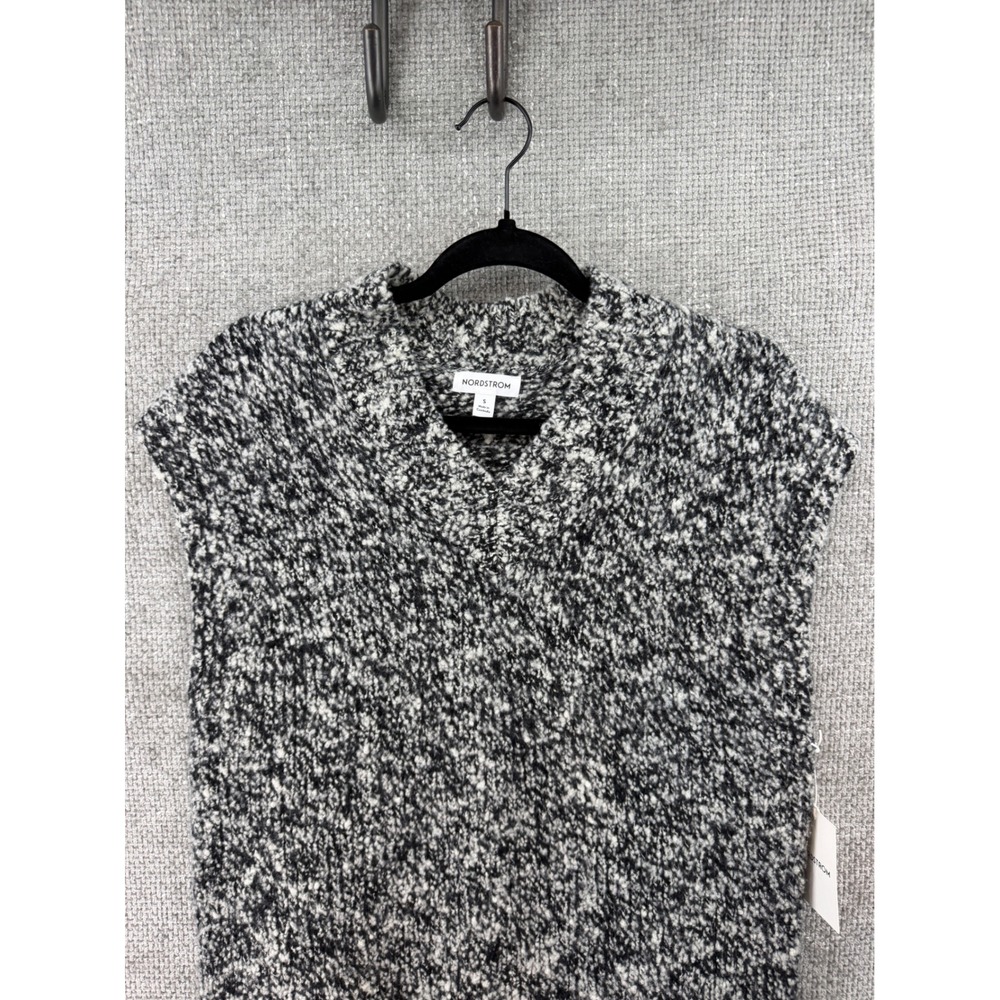 Nordstrom Sweater Vest Women's Small Black Ivory New Merino Wool Marl Knit - Picture 3 of 10